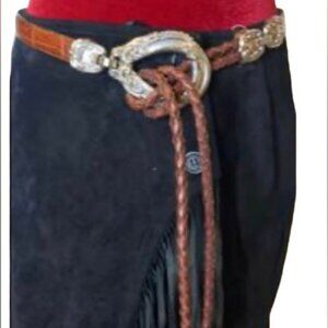 Brighton brown braided leather belt with silver buckle and embellishments OS